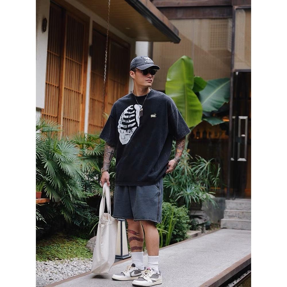 UNBENT 23SS 日系復古 水洗骨頭 印花 刺繡短袖 短T 上衣 cityboy【PS中壢】-細節圖6
