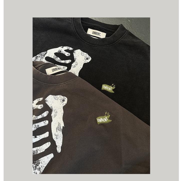 UNBENT 23SS 日系復古 水洗骨頭 印花 刺繡短袖 短T 上衣 cityboy【PS中壢】-細節圖7