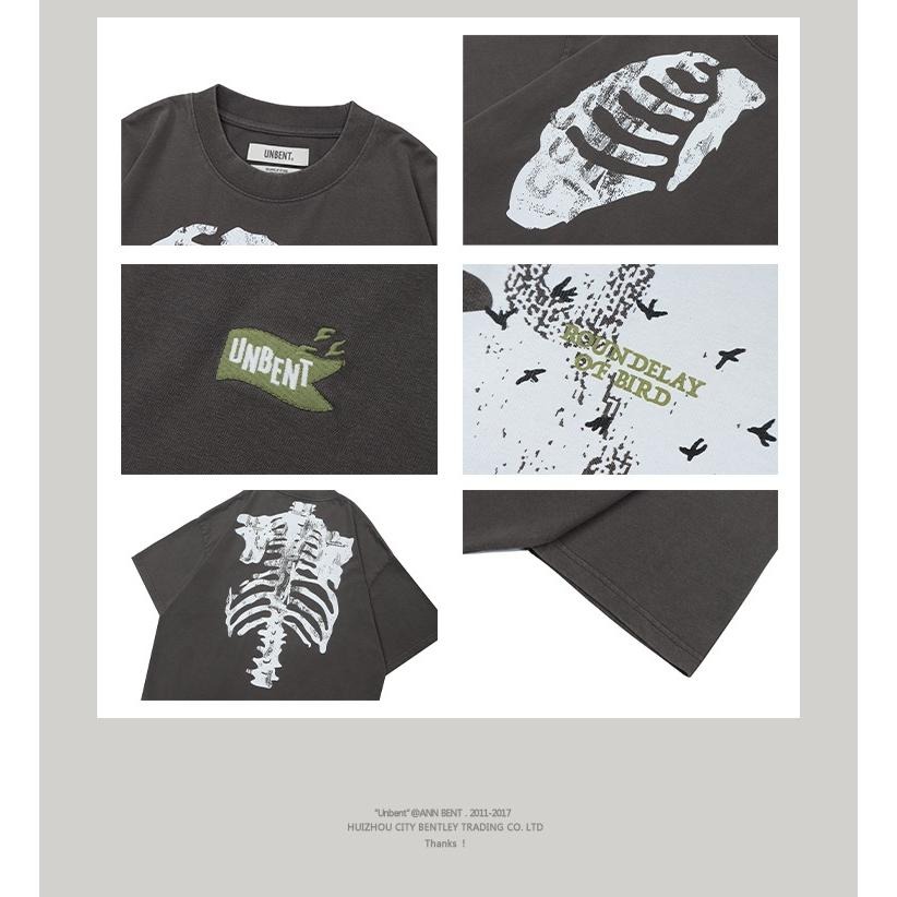 UNBENT 23SS 日系復古 水洗骨頭 印花 刺繡短袖 短T 上衣 cityboy【PS中壢】-細節圖9