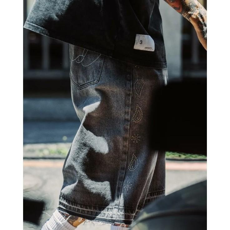 ORDINARY 水洗 不修邊 變形蟲 卯釘 8分 牛仔 短褲 店內價 【PS中壢】-細節圖3