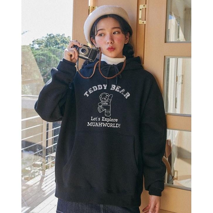 現貨絕版品出清  MUAHMUAH 連帽T恤 帽T 長袖帽T 內刷毛 MUAH MUAH 泰迪熊【PS中壢】-細節圖7