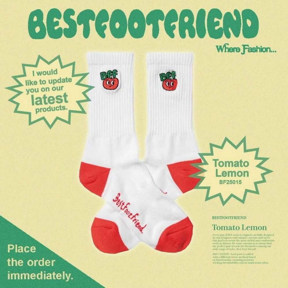 BEST FOOT FRIEND /BFF襪 TOMATO LEMON 番茄檸檬 刺繡長襪【PS中壢】-細節圖2