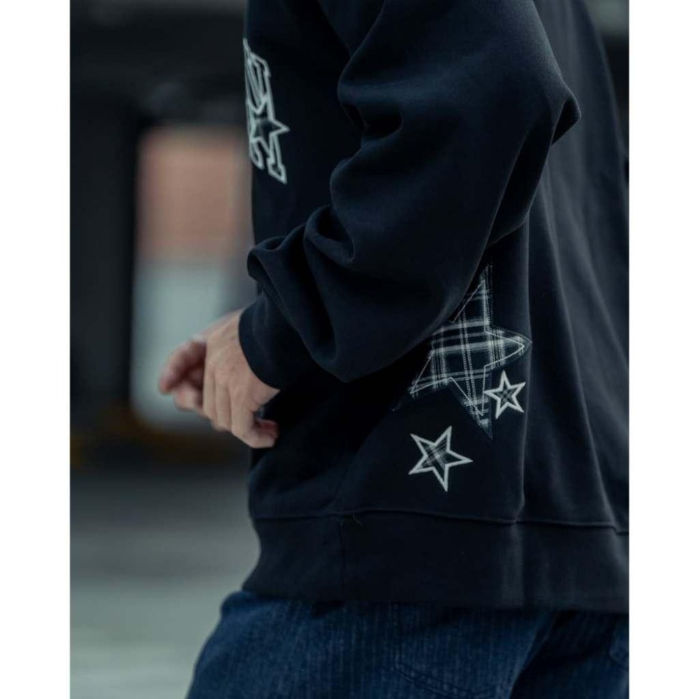 ORDINARY 25AW STAR PLAID SWEATSHIRT 格紋星貼布大學T【PS中壢】-細節圖3