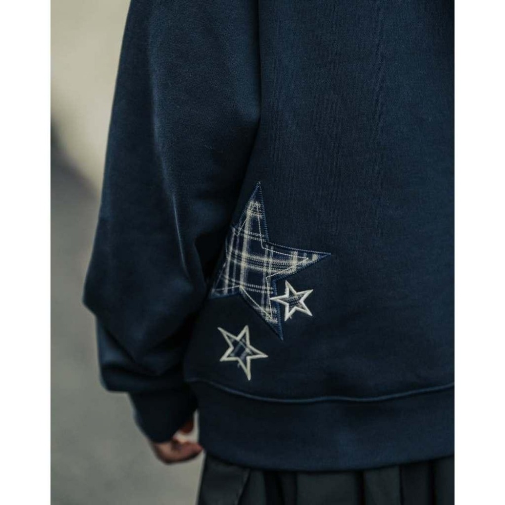 ORDINARY 25AW STAR PLAID SWEATSHIRT 格紋星貼布大學T【PS中壢】-細節圖6