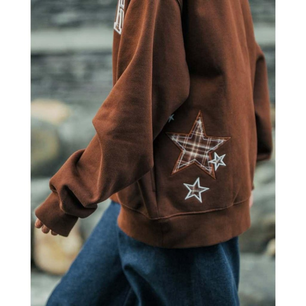 ORDINARY 25AW STAR PLAID SWEATSHIRT 格紋星貼布大學T【PS中壢】-細節圖9