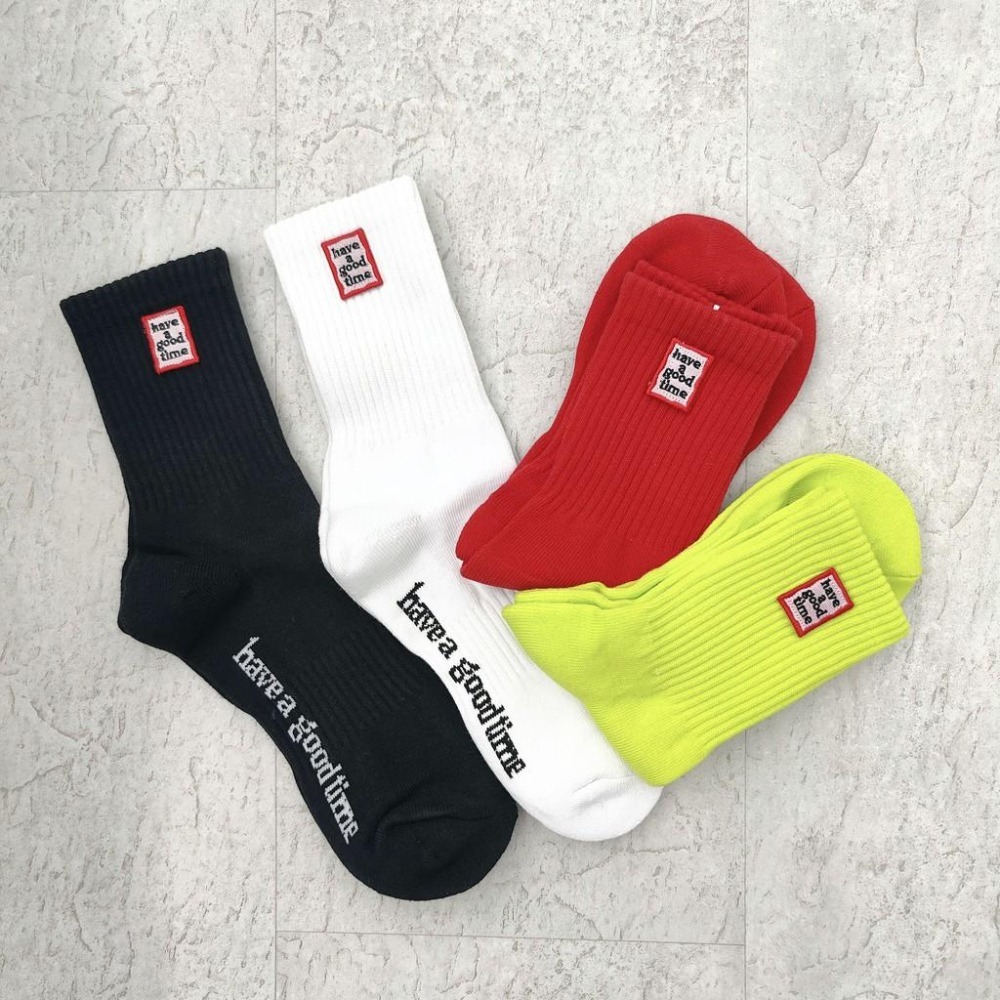 Have a good time sock 襪子 基本LOGO 中筒襪 長襪 字框 電繡 運動長襪 運動襪【PS中壢】-細節圖2