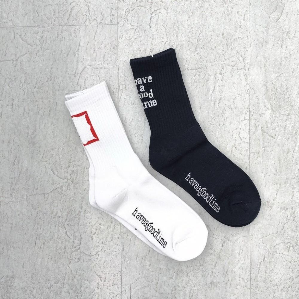 Have a good time sock 襪子 基本LOGO 中筒襪 長襪 字框 電繡 運動長襪 運動襪【PS中壢】-細節圖3