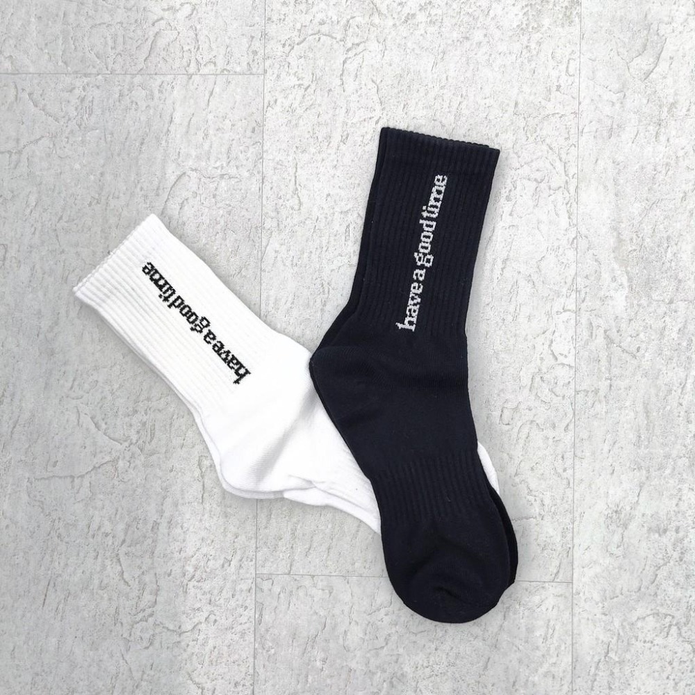 Have a good time sock 襪子 基本LOGO 中筒襪 長襪 字框 電繡 運動長襪 運動襪【PS中壢】-細節圖4