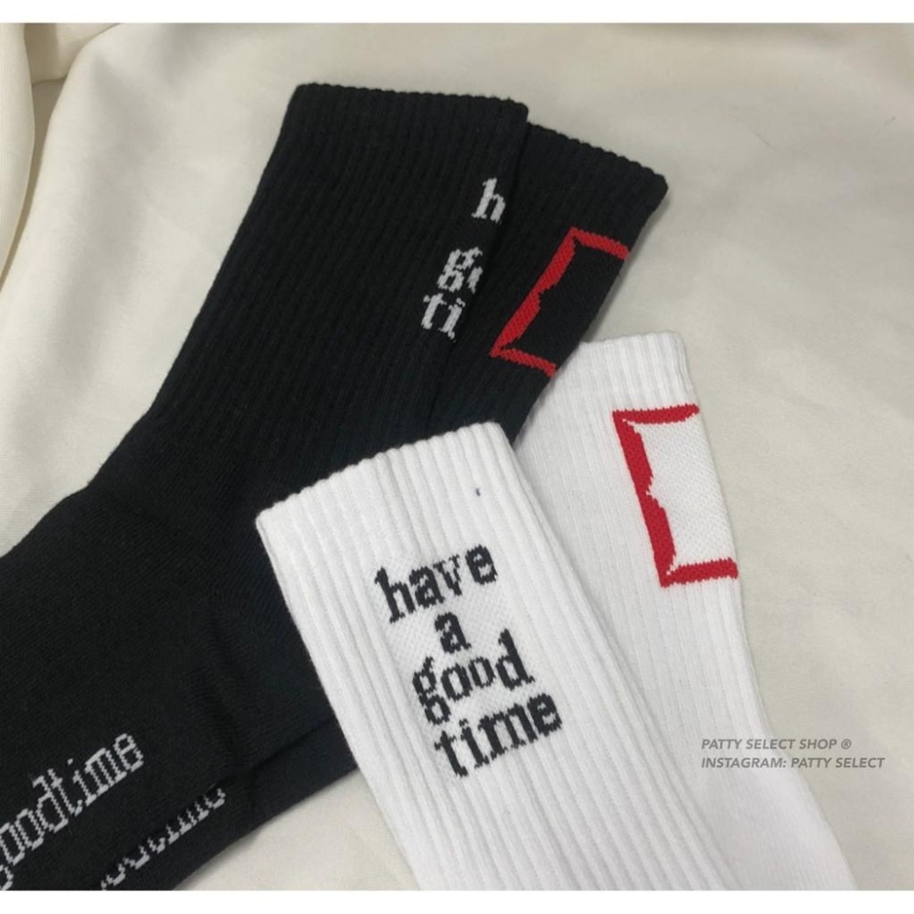 Have a good time sock 襪子 基本LOGO 中筒襪 長襪 字框 電繡 運動長襪 運動襪【PS中壢】-細節圖7