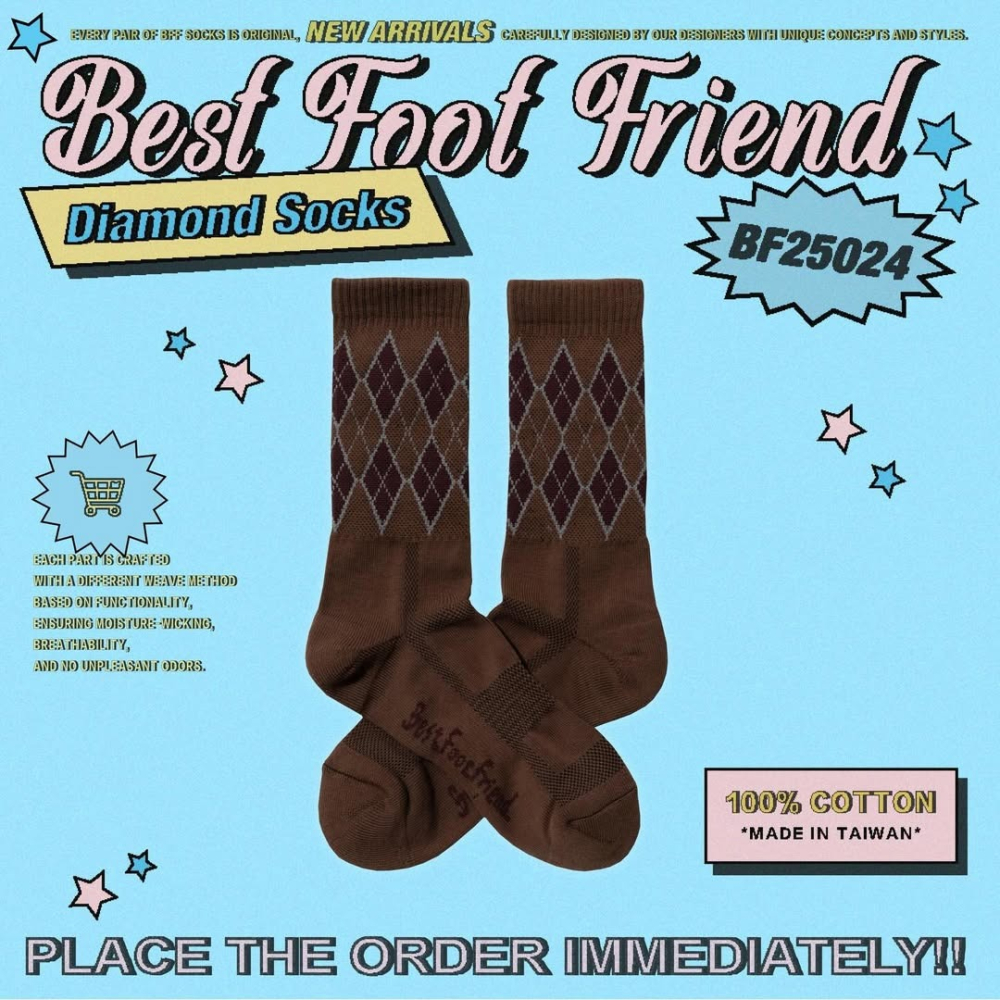 BEST FOOT FRIEND /BFF襪 Diamond Socks_菱形圖案襪 長襪 店內價【PS中壢】-細節圖3