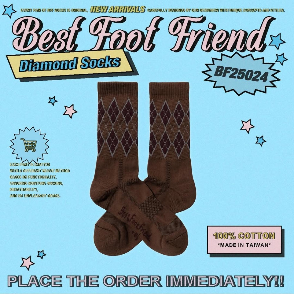 BEST FOOT FRIEND /BFF襪 Diamond Socks_菱形圖案襪 長襪 店內價【PS中壢】-規格圖2