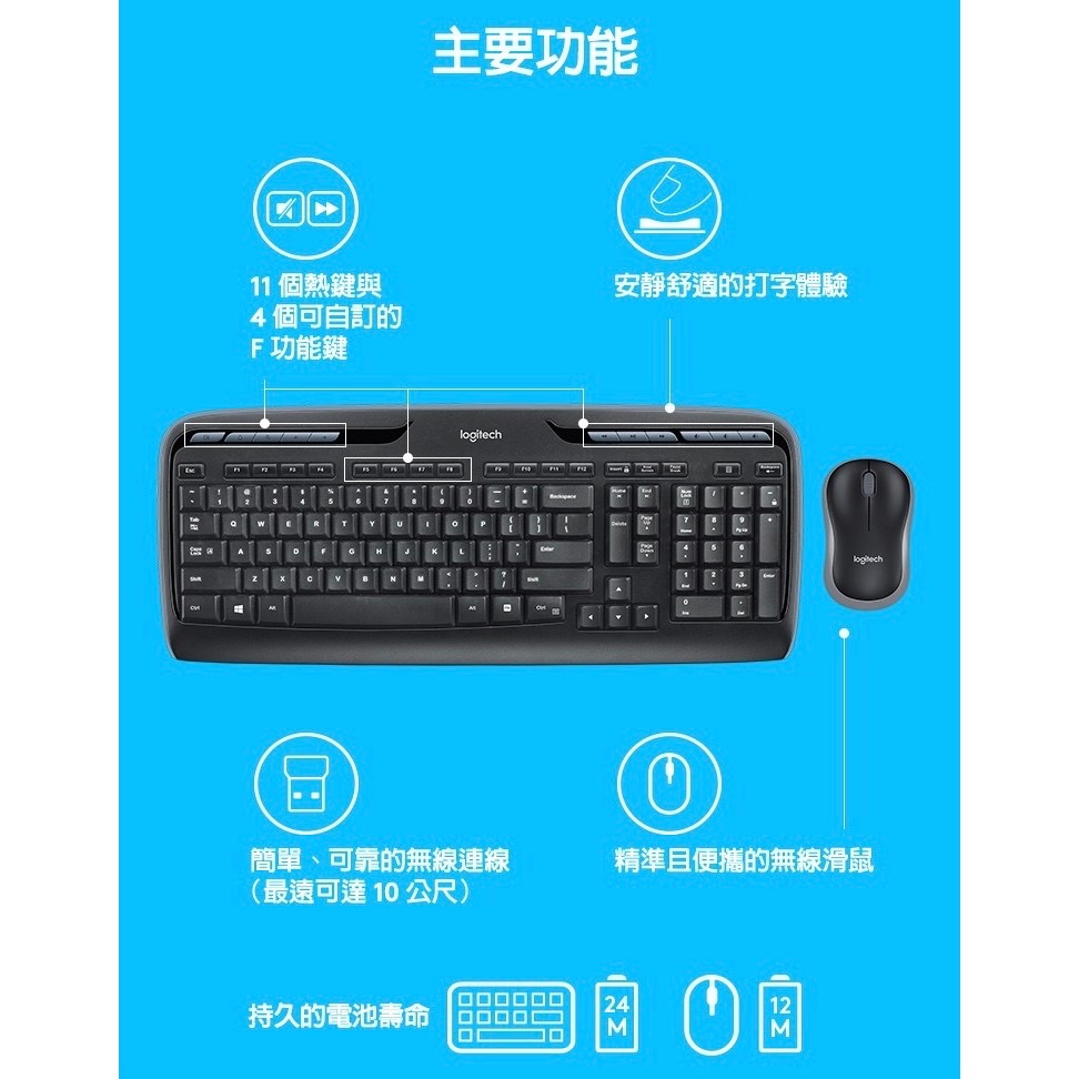 【東晶電玩】 Logitech 羅技 MK330R 無線鍵鼠組 無線鍵盤滑鼠組 鍵盤 滑鼠 文書鍵盤（全新、現貨）-細節圖6