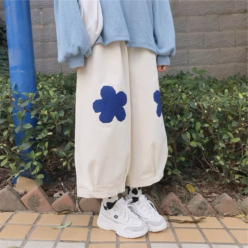 超可愛 藍色小花花 九分寬褲-細節圖4