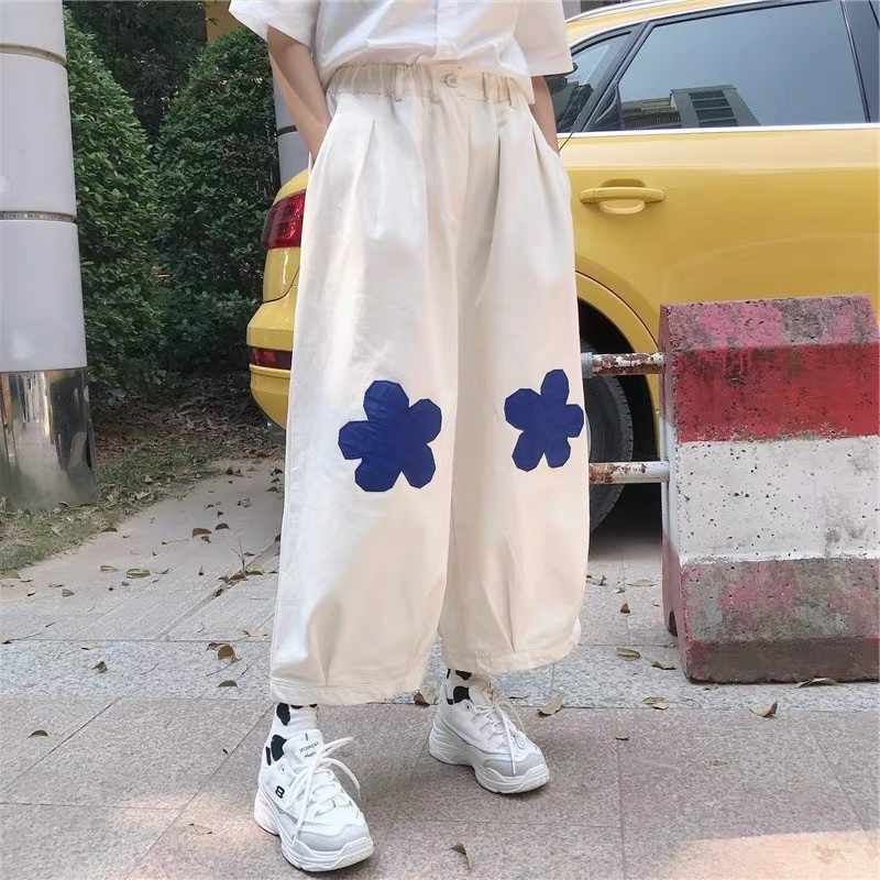 超可愛 藍色小花花 九分寬褲-細節圖8