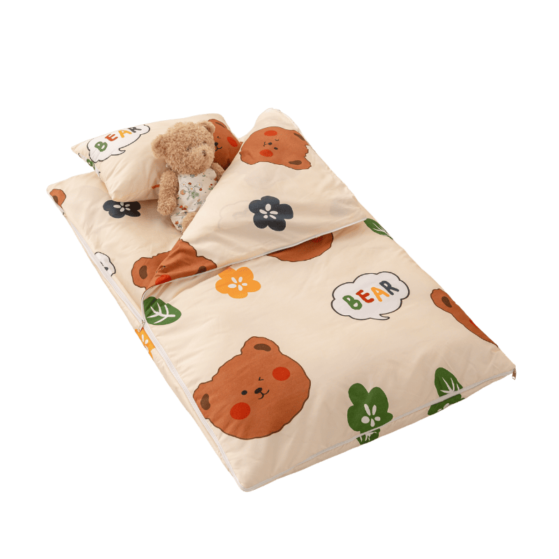 【夢境】兒童睡袋 三件組 幼稚園午睡首選 舒柔棉/睡墊/睡袋/2-8歲/快速收納/方便攜帶 - 布朗熊-細節圖2