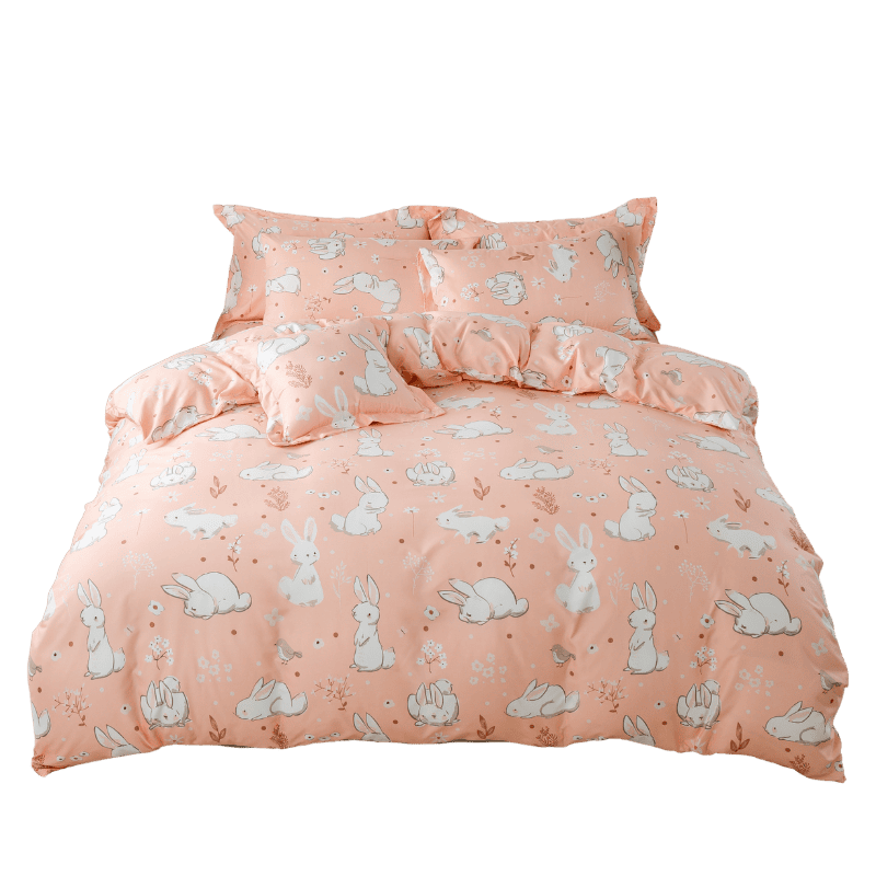 【夢境】MIT 舒柔棉床包組 床包枕套 被套 鋪棉兩用被組 - 粉兔寶-細節圖2