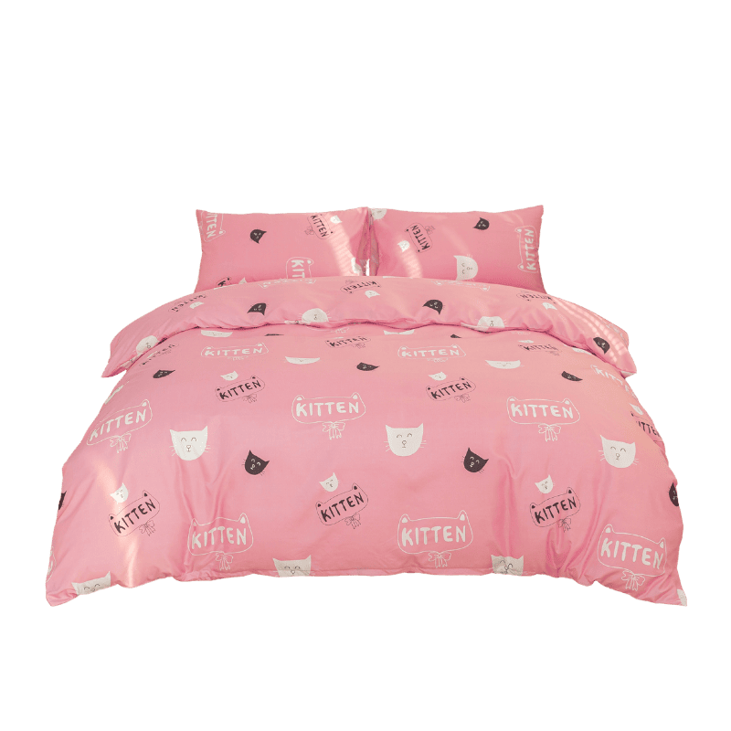 【夢境】MIT 舒柔棉床包組 床包枕套 被套 鋪棉兩用被組 - 貓咪粉-細節圖2