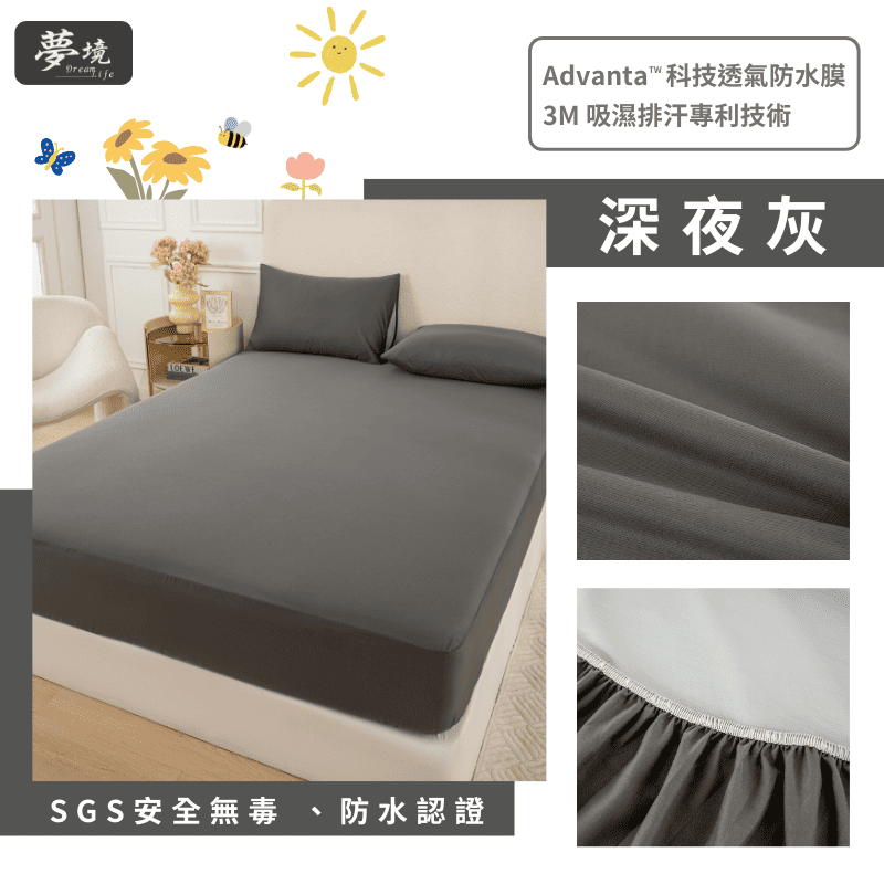 【夢境】台灣製 100%防水 保潔墊 x 3M吸濕排汗專利技術 多色可選 單人/雙人/加大/特大/床包式/床單/戒尿布-規格圖9