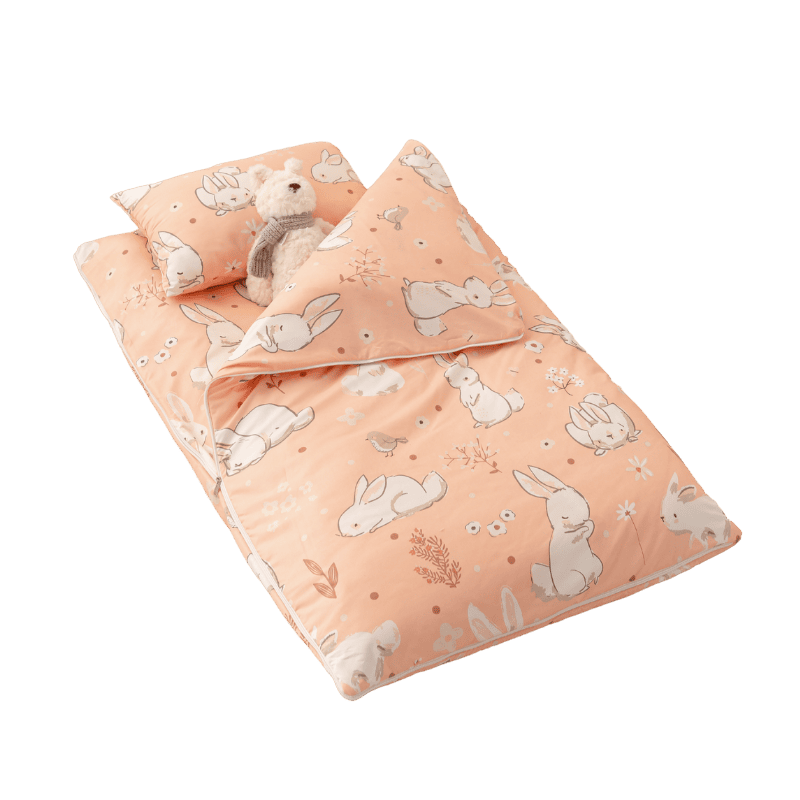 【夢境】兒童睡袋 三件組 幼稚園午睡首選 舒柔棉/睡墊/睡袋/2-8歲/快速收納/方便攜帶 - 粉兔寶-細節圖2