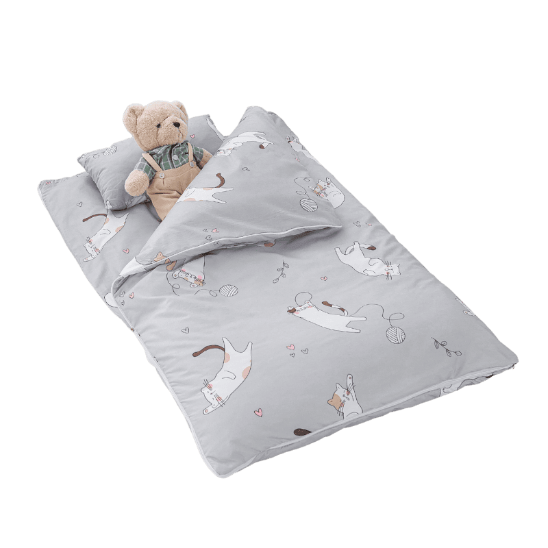 【夢境】兒童睡袋 三件組 幼稚園午睡首選 舒柔棉/睡墊/睡袋/2-8歲/快速收納/方便攜帶 - 可愛貓咪-細節圖2