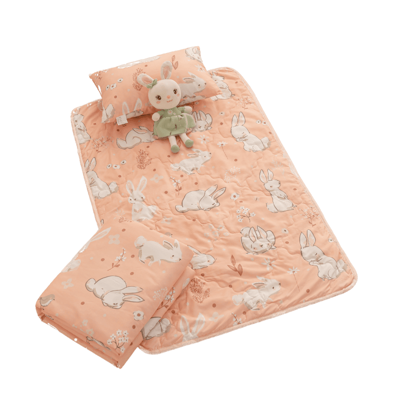 【夢境】兒童睡墊 三件組 幼稚園午睡首選 舒柔棉/睡墊/睡袋/2-8歲/快速收納/方便攜帶 - 粉兔寶-細節圖2