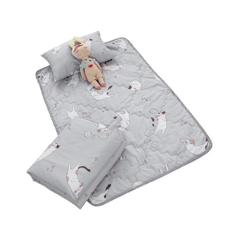 【夢境】兒童睡墊 三件組 幼稚園午睡首選 舒柔棉/睡墊/睡袋/2-8歲/快速收納/方便攜帶 - 可愛貓咪-細節圖2