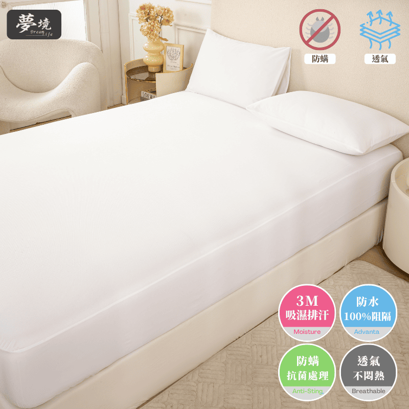 【夢境】MIT 100% 防水保潔墊 x 3M吸濕排汗專利技術 床包式/防水床包/戒尿布/老人/幼童 - 潔淨白-細節圖4