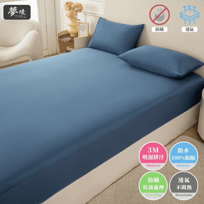 【夢境】MIT 100% 防水保潔墊 x 3M吸濕排汗專利技術 床包式/防水床包/戒尿布/老人/幼童 - 莫藍灰-細節圖4