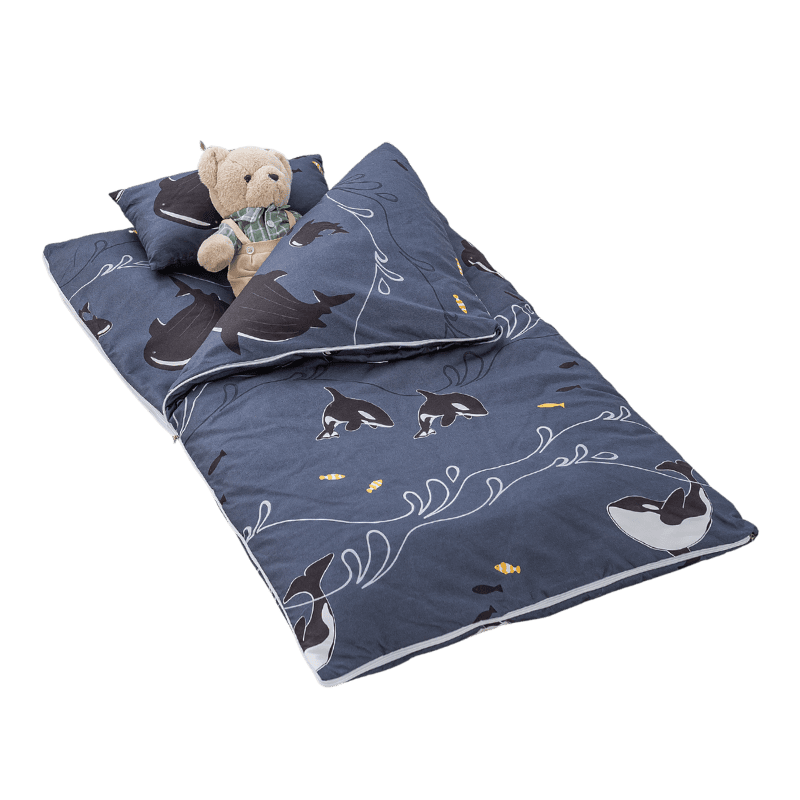 【夢境】兒童睡袋 三件組 幼稚園午睡首選 舒柔棉/睡墊/睡袋/2-8歲/快速收納/方便攜帶 - 鯨豚海洋-細節圖2