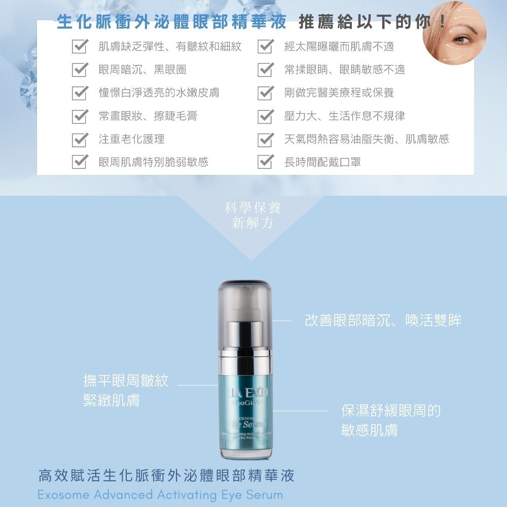 【LA EXO】高效賦活生化脈衝外泌體眼部精華液 15ml 外泌體 修復肌膚 台灣製-細節圖2