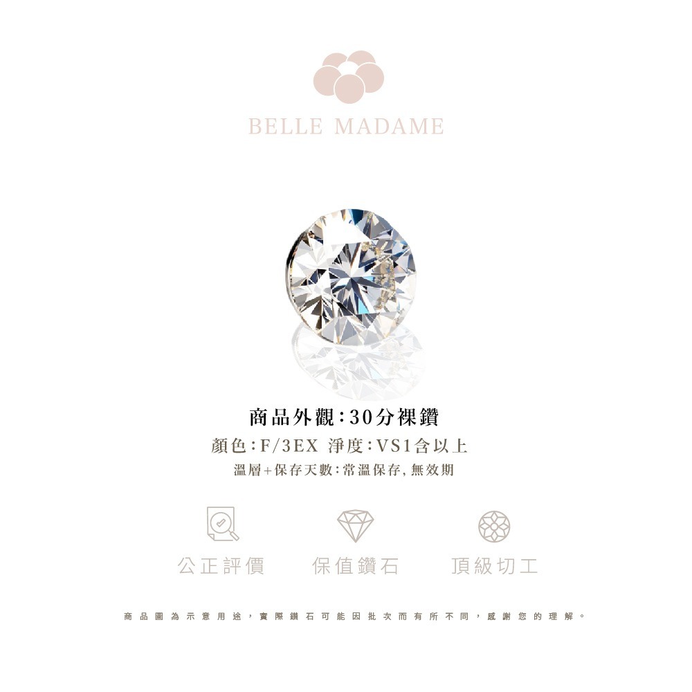 心映光芒 30分培育真鑽 裸鑽【BÉLLE MADAME Diamond】-細節圖3