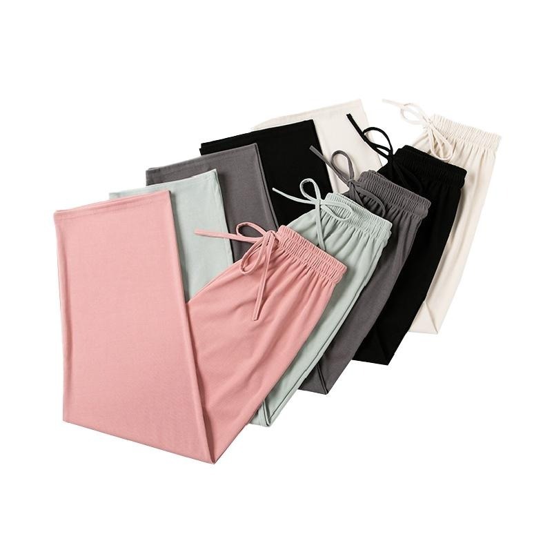 🔥涼感舒適🔥冰絲闊腿褲 女生運動褲 涼感運動長褲 女休閒褲  休閒長褲 均碼闊腿直筒褲 休閒衛褲 寬鬆休閒褲-細節圖3