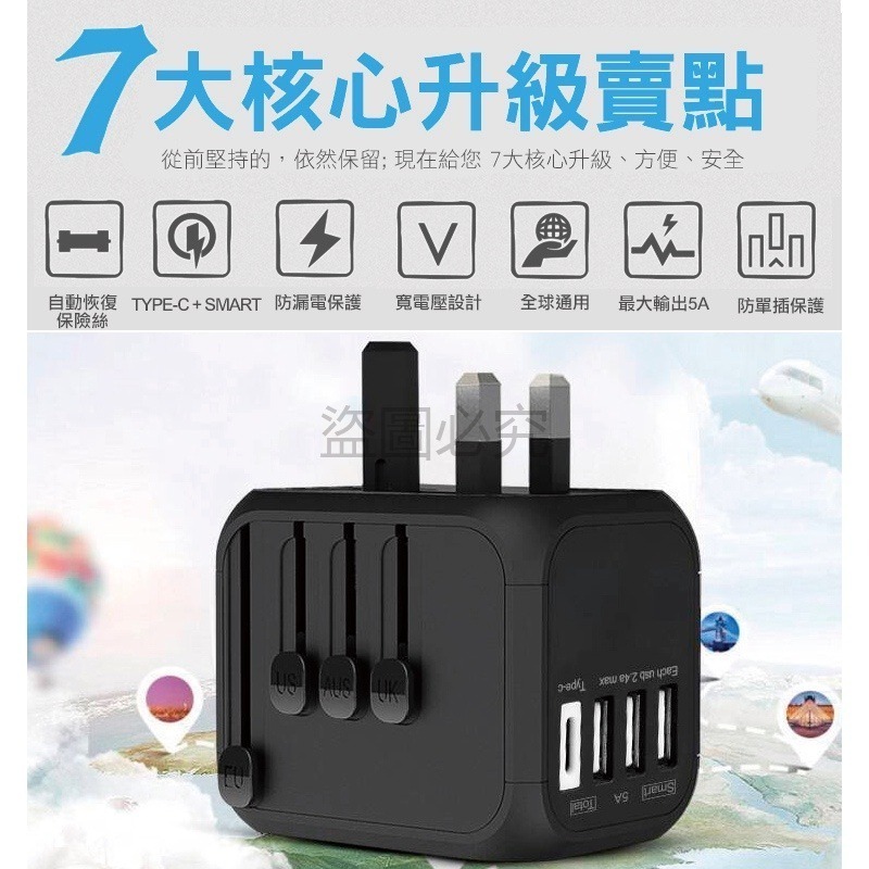 🔥地表最強🔥升級萬國插頭5A快充版萬用插頭豆腐頭插座 萬用轉接頭 轉換多國插頭 手機充電器 旅行用 出國插頭-細節圖4