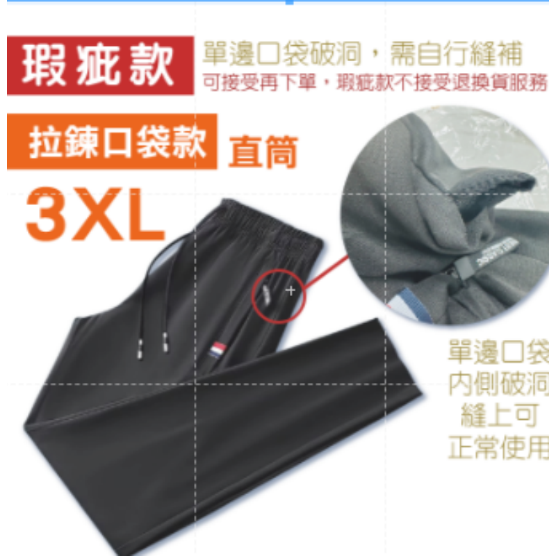 <瑕疵>口袋破洞｜【拉鍊/直筒】3XL