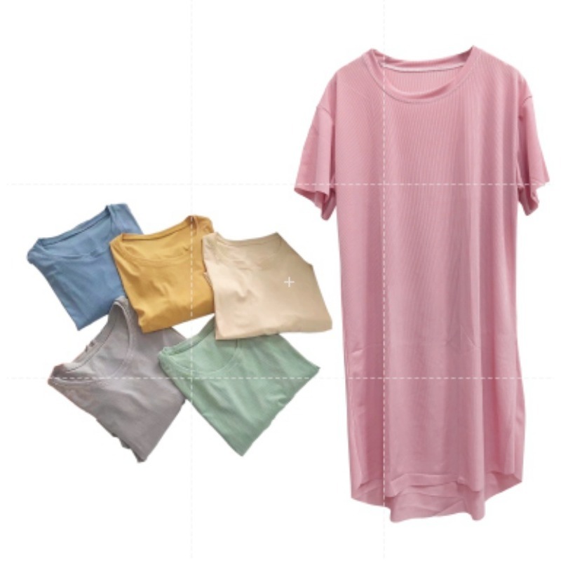 🔥裸感超彈🔥長版上衣 涼感連身裙 冰絲裙 冰涼睡衣裙 孕婦裝 寬鬆洋裝 長版睡衣裙 長版短袖 長上衣 連身裙 睡衣-細節圖2