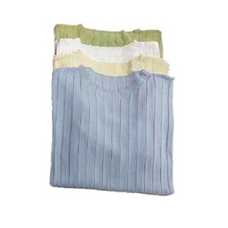 🔥寬鬆彈性🔥冰絲針織上衣 短袖上衣 短袖t恤 女裝 顯瘦上衣 衣服 寬鬆上衣 素T 透氣短袖上衣 短袖針織衣 上衣-細節圖7