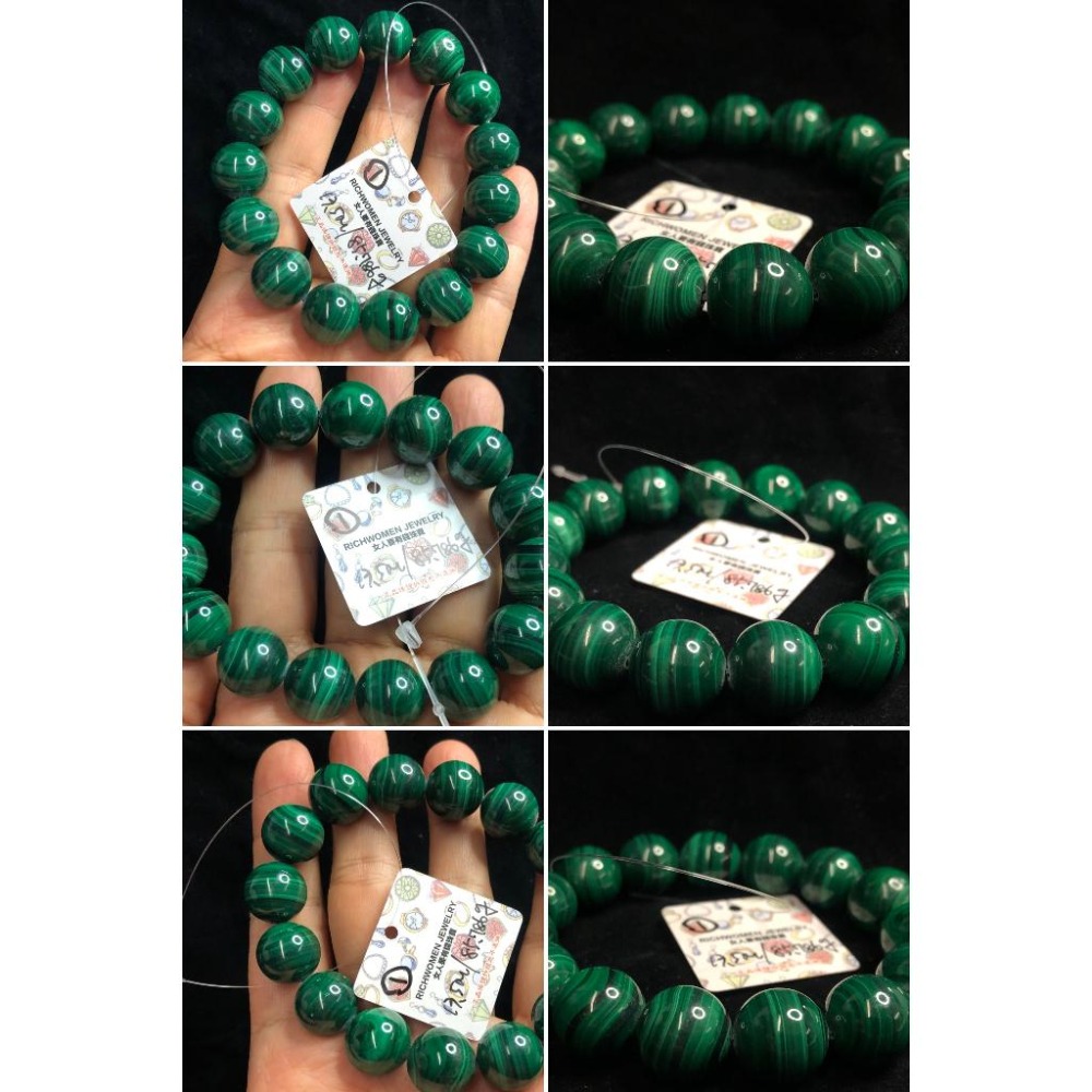 帶證書紋路超美天然孔雀石手鍊手串帶眼手鏈手串手珠手環水晶12-13.5mm-細節圖2
