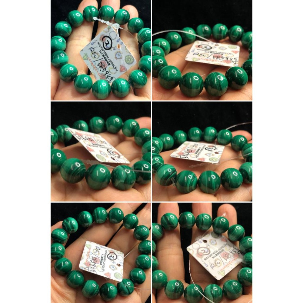 帶證書紋路超美天然孔雀石手鍊手串帶眼手鏈手串手珠手環水晶12-13.5mm-細節圖4