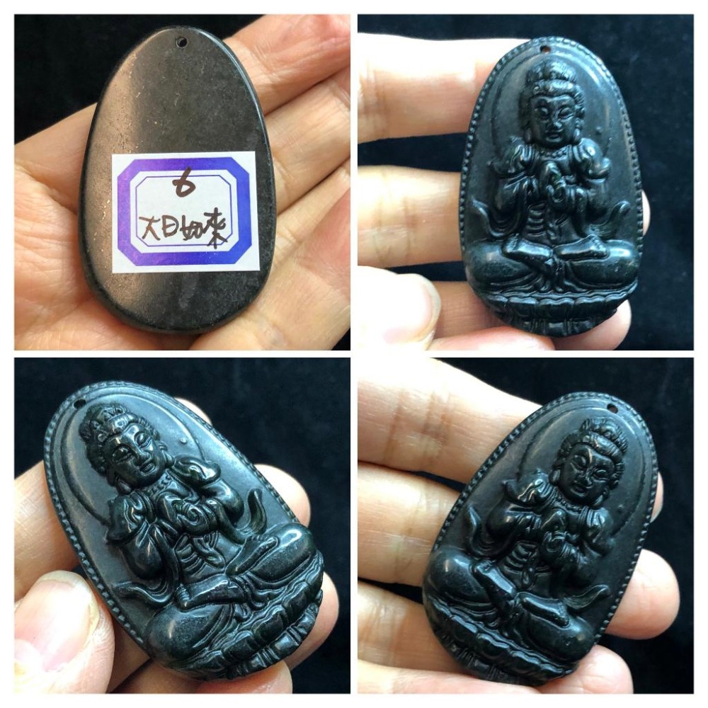 天然玉石活磁養生蛇紋石台灣墨玉十二生肖本命佛八大守護神玉佩墜子吊墜掛件藥王石文殊普賢-細節圖8