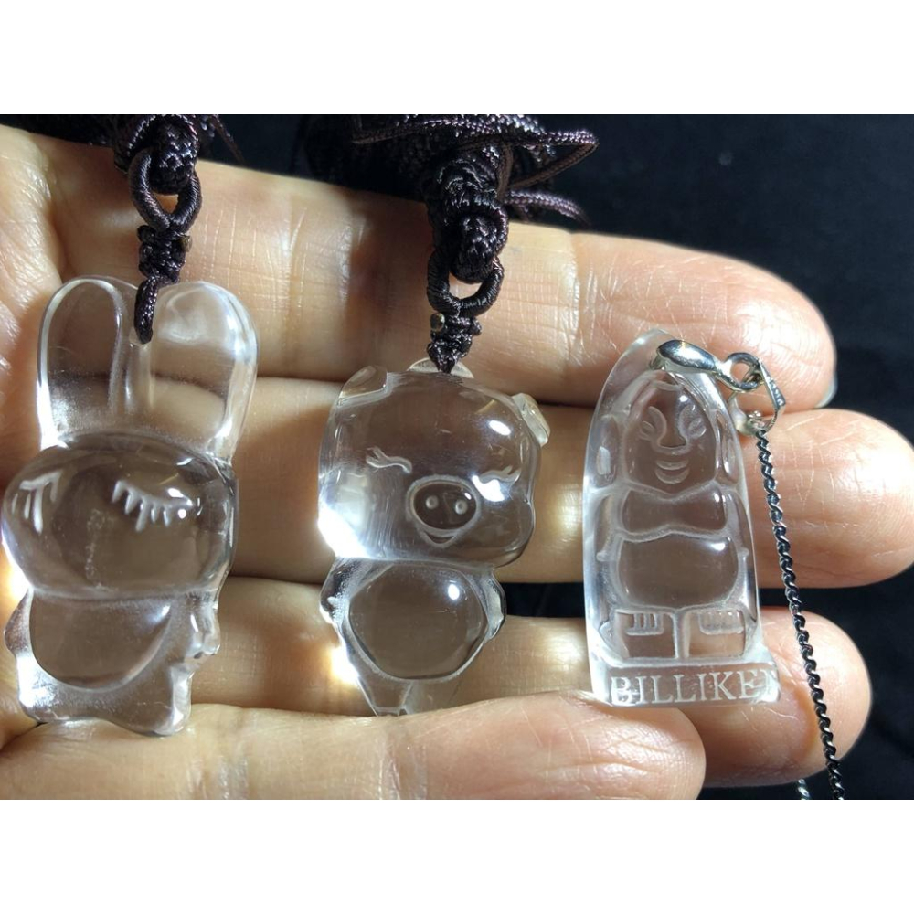 天然白水晶兔子玉兔福氣豬吊墜招財項鍊墜子掛件附銀鍊或掛繩-細節圖5