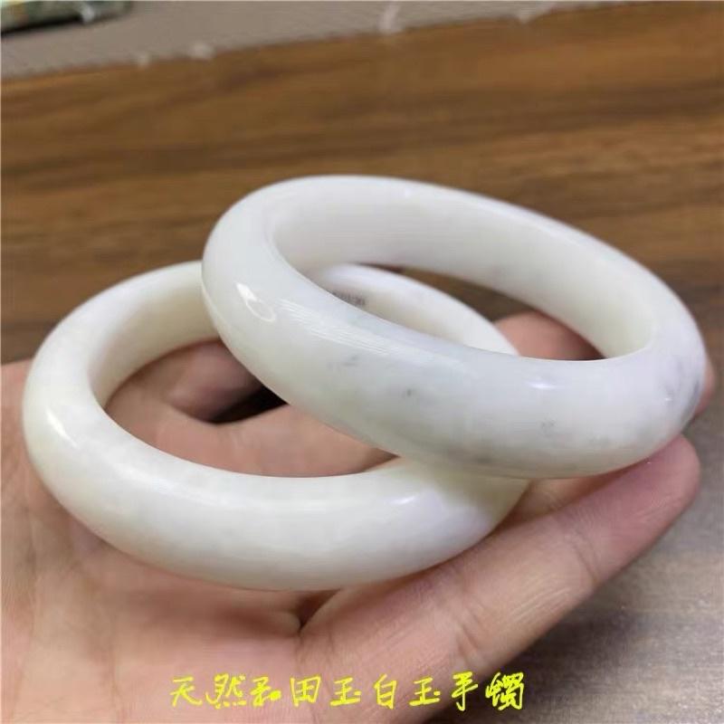 圈口任選特價秒殺天然和闐玉和田玉白玉手鐲青海料女款和田玉有棉微石紋-細節圖3
