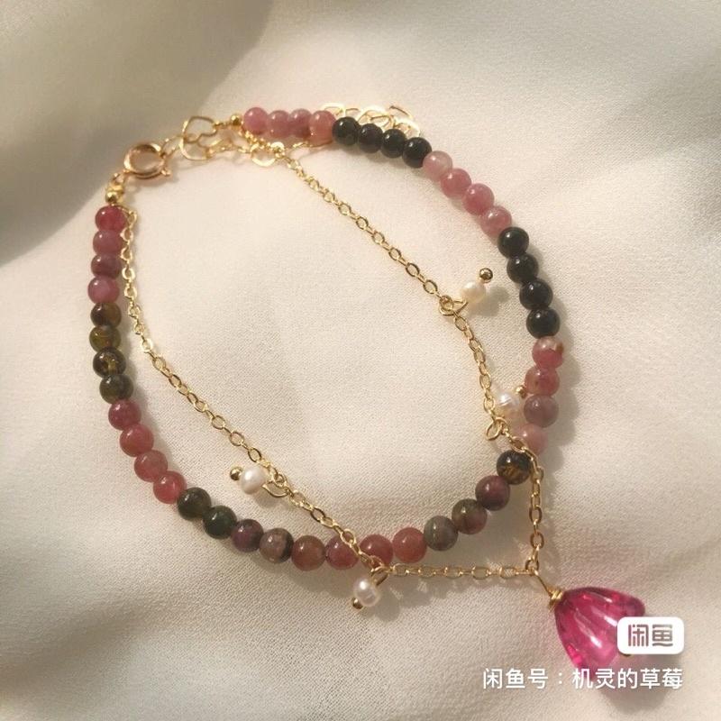 仙女版天然巴西西瓜碧璽手鏈手鍊手串925銀設計款手珠3.8mm-細節圖2