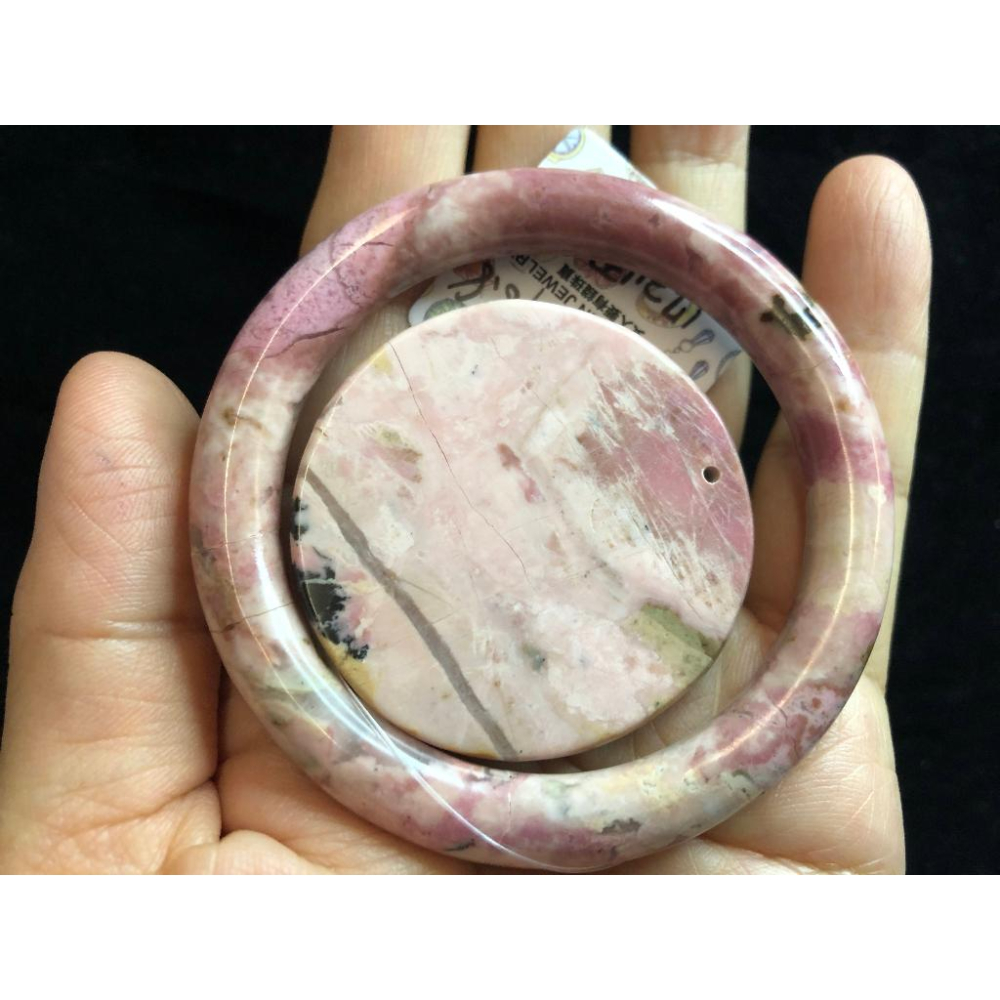 17.31圍櫻花粉天然薔薇輝石復古圓條圓骨手鐲玉鐲小粉紅手環吊墜飛馬墜子/鐲子玉化粉嫩-細節圖9