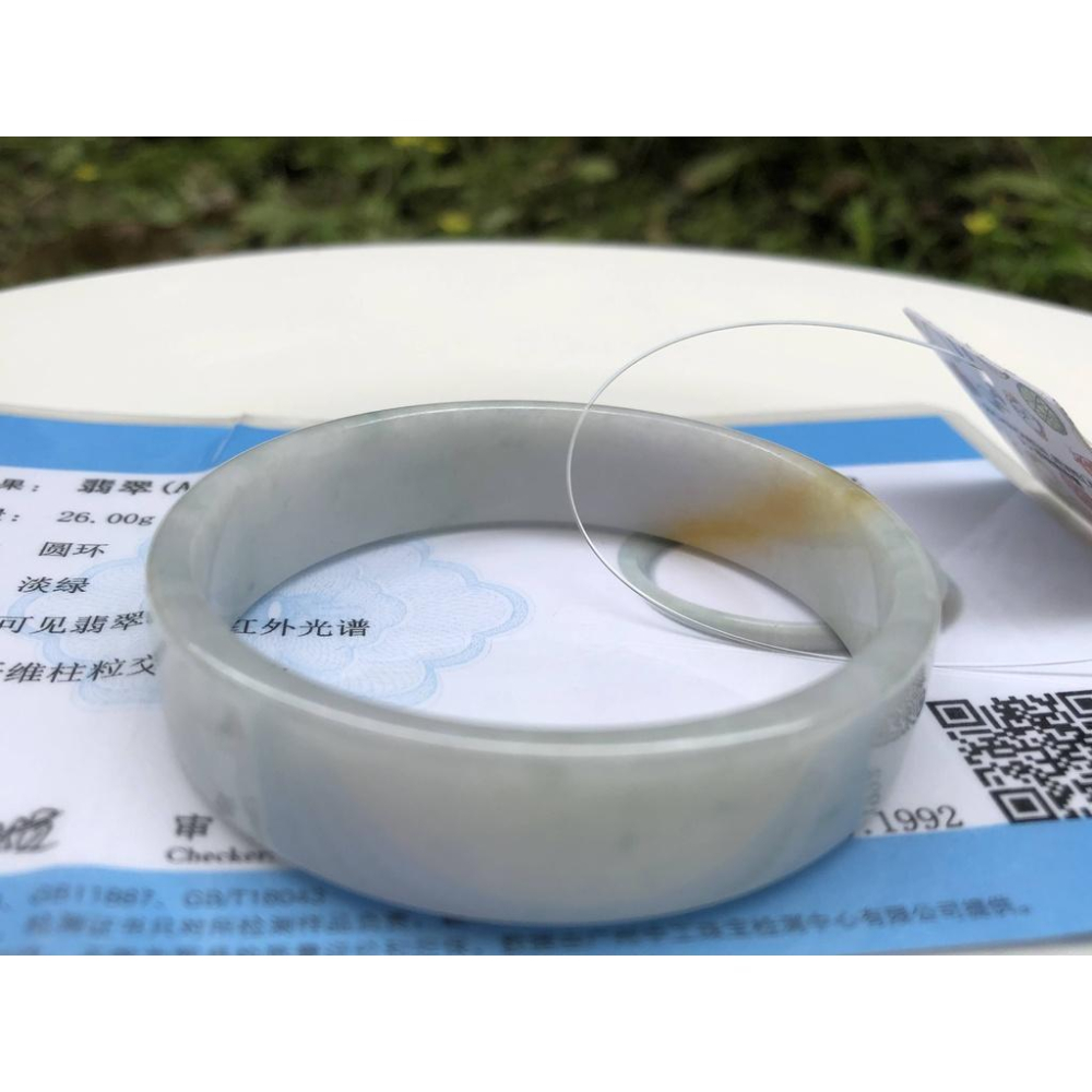 帶證書16.55圍天然玉石翡翠a貨緬甸玉硬玉冰糯種淡粉彩紫三彩手鐲玉鐲鐲子手環薄方鐲款公主鐲珠寶玉石首飾飾品-細節圖4