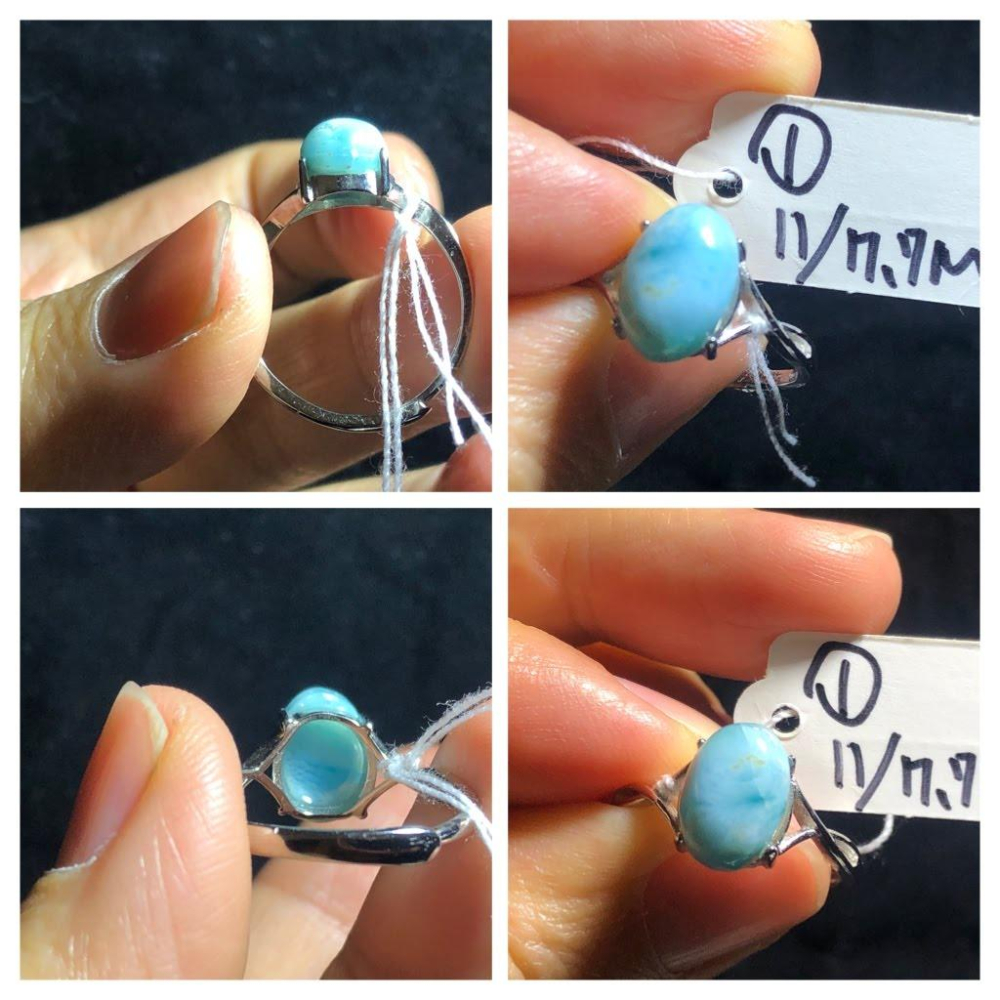 天然海紋石拉利瑪戒指925銀戒指活圍可調珠寶寶石玉石首飾飾品-細節圖2