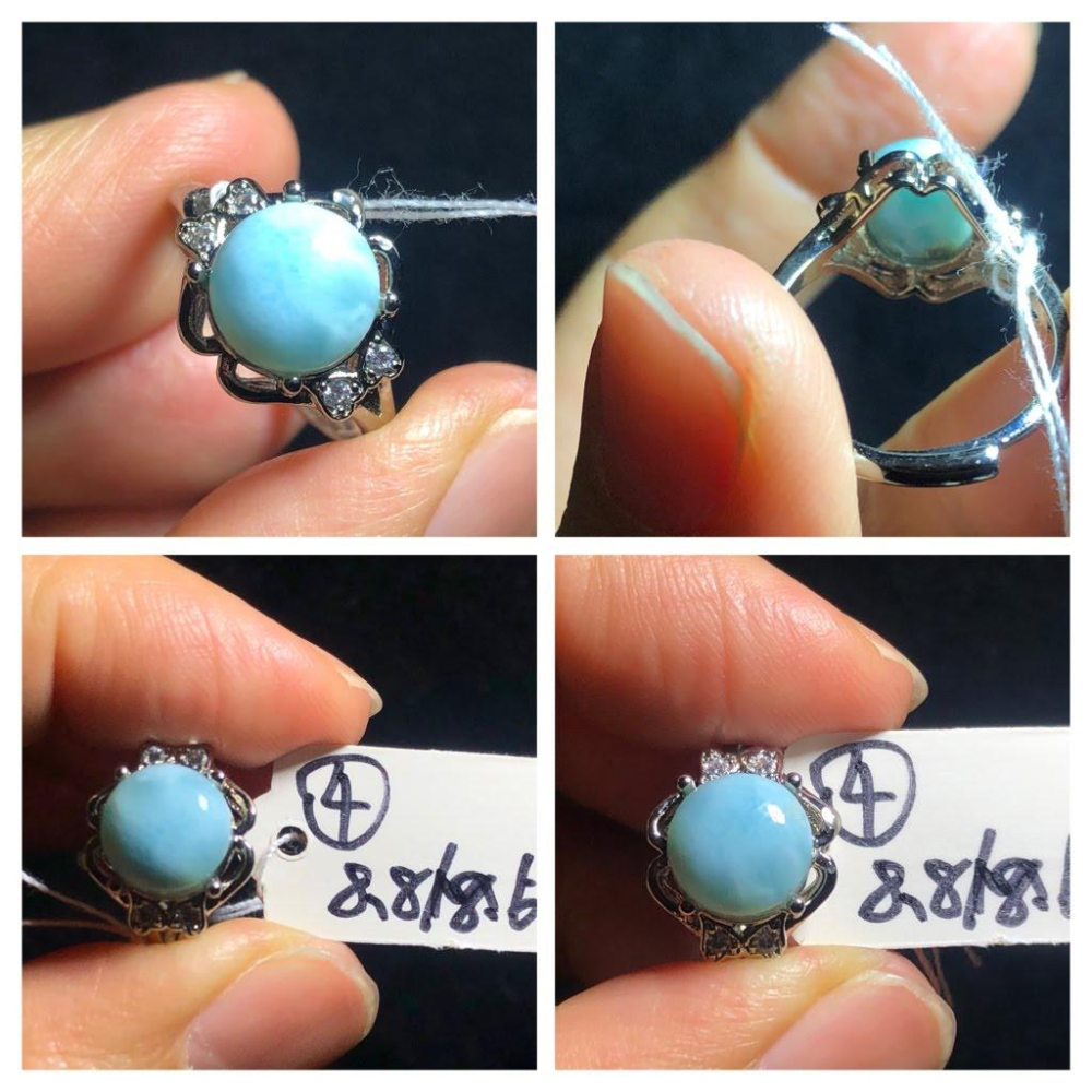 天然海紋石拉利瑪戒指925銀戒指活圍可調珠寶寶石玉石首飾飾品-細節圖5