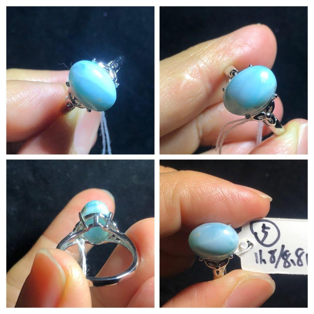 天然海紋石拉利瑪戒指925銀戒指活圍可調珠寶寶石玉石首飾飾品-細節圖6