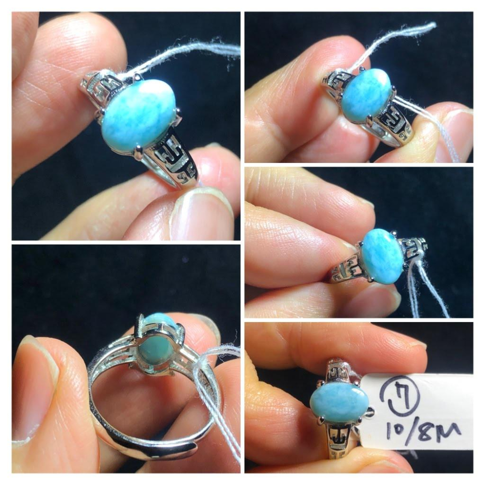 天然海紋石拉利瑪戒指925銀戒指活圍可調珠寶寶石玉石首飾飾品-細節圖7