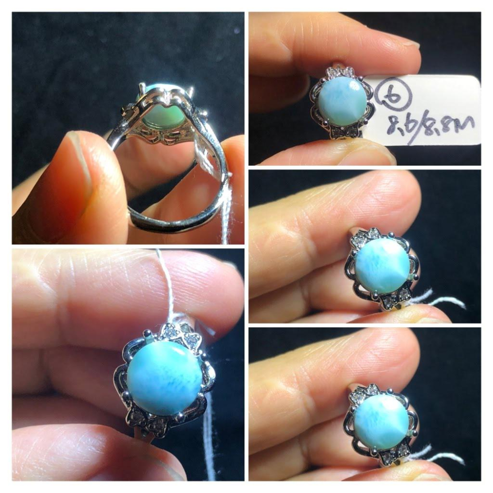 天然海紋石拉利瑪戒指925銀戒指活圍可調珠寶寶石玉石首飾飾品-細節圖8