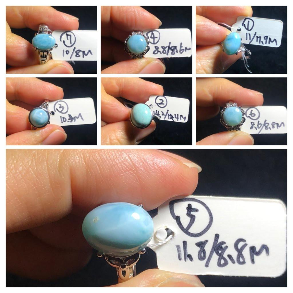 天然海紋石拉利瑪戒指925銀戒指活圍可調珠寶寶石玉石首飾飾品-細節圖9